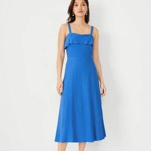 Ann Taylor Size 6 Cornflower Blue Fitted A-line Midi Dress